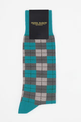 Peper Harow grey checkmate mens luxury socks in packaging
