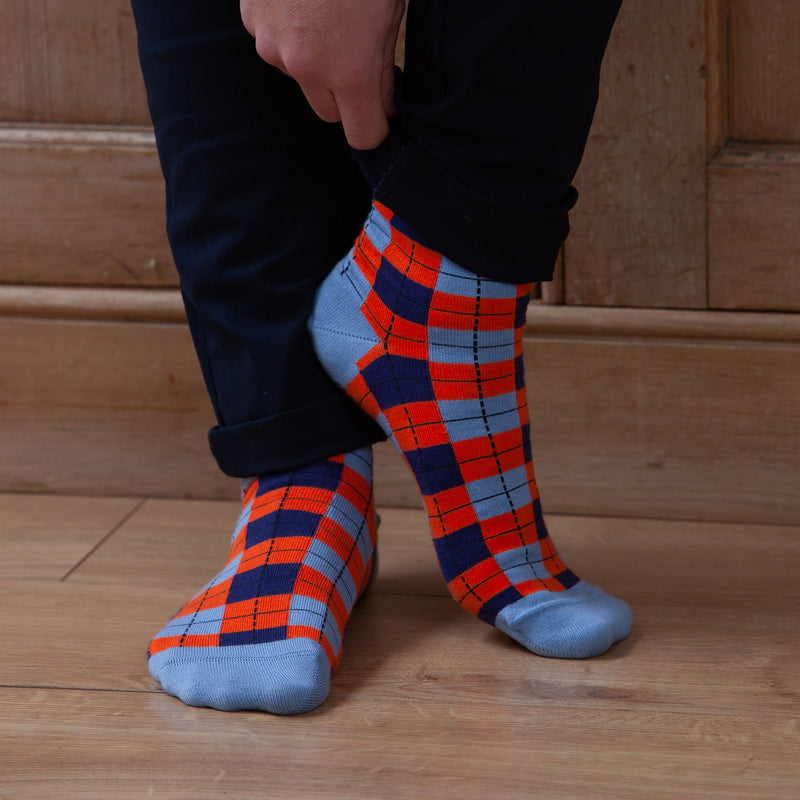 Peper Harow sky Checkmate men's luxury socks