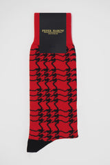 Peper Harow Cherry red men's luxury houndstooth socks