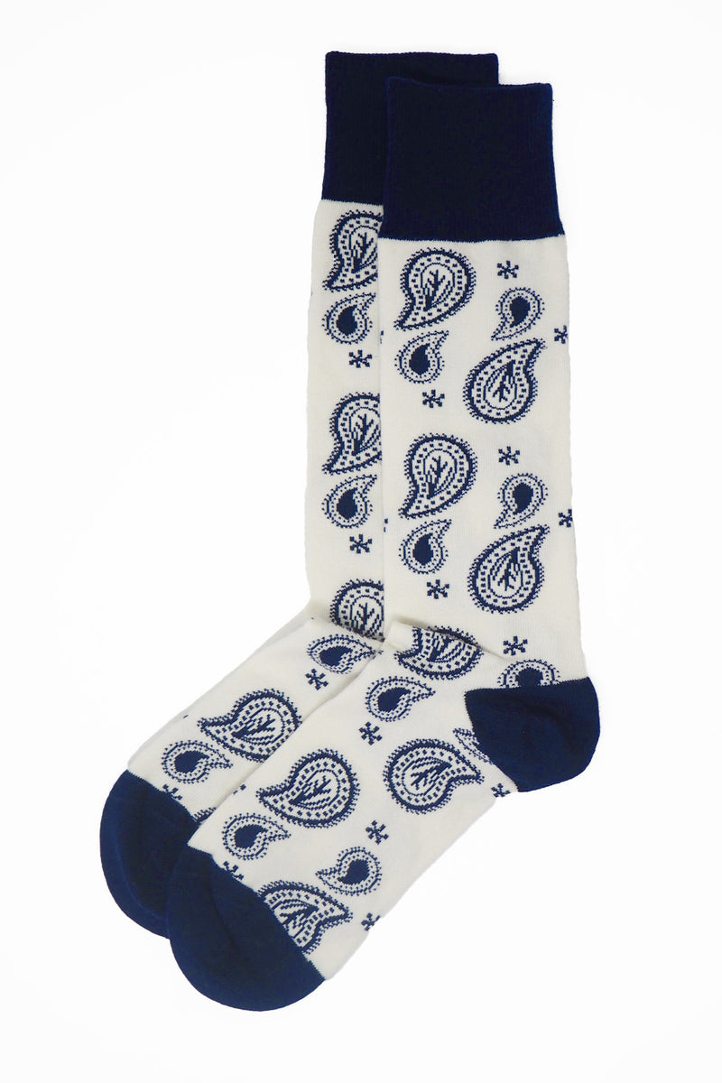 Two pairs of Peper Harow cream Paisley men's luxury socks