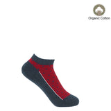 Denim blue and red women's organic cotton Polka trainer socks by Peper Harow