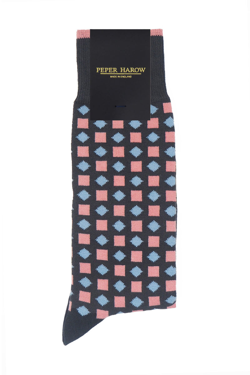 Peper Harow grey Diamonds men's luxury socks in packaging