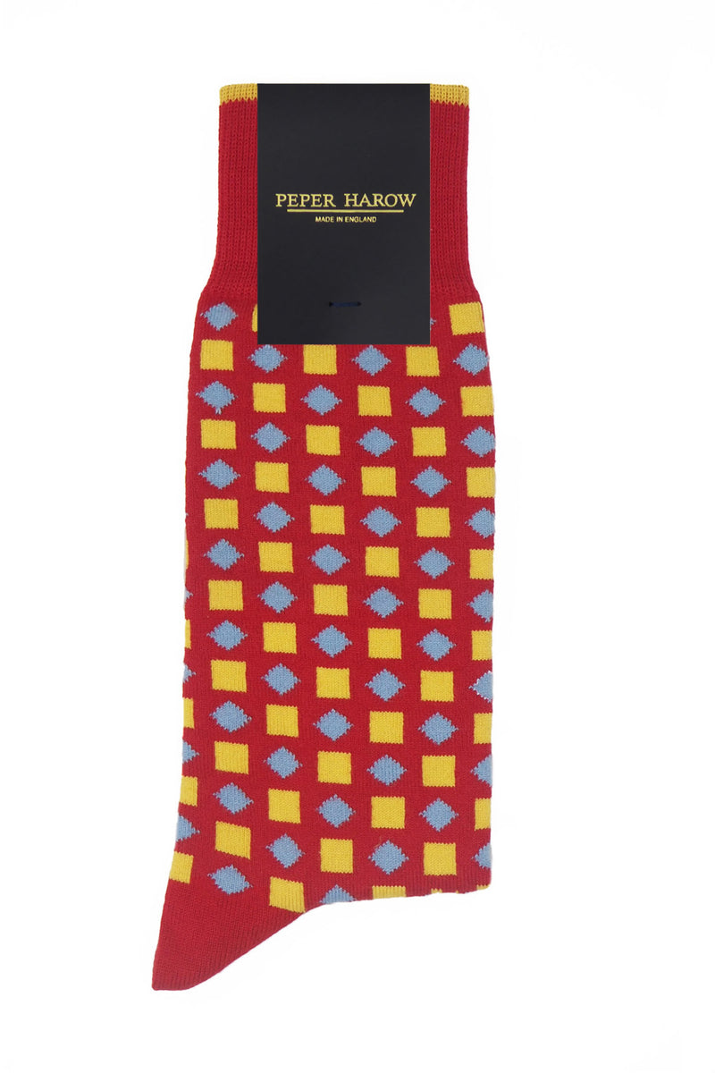 Peper Harow red Diamonds men's luxury socks in packaging
