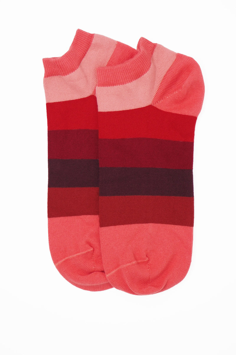 Block Stripe & Polka Organic Women's Trainer Socks Bundle - Fire & Berry