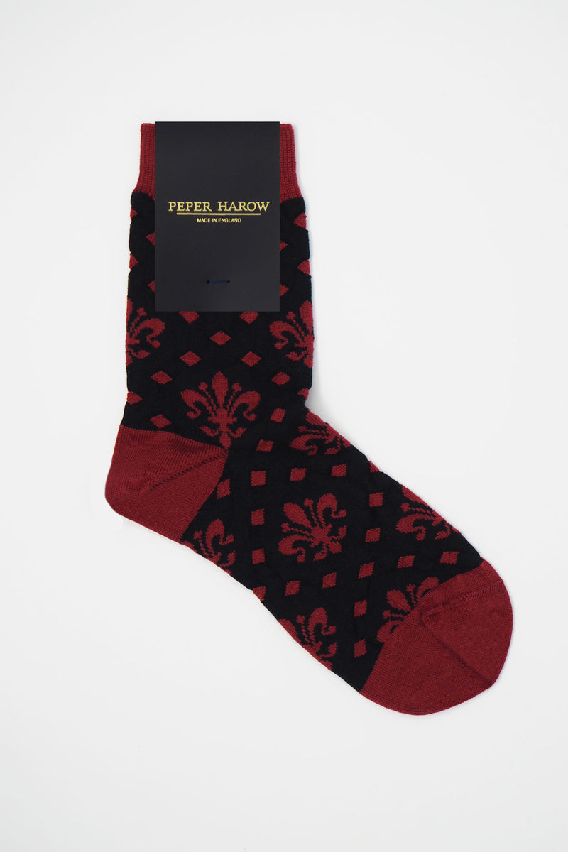 Peper Harow black Fleur De Lis women's luxury socks rider