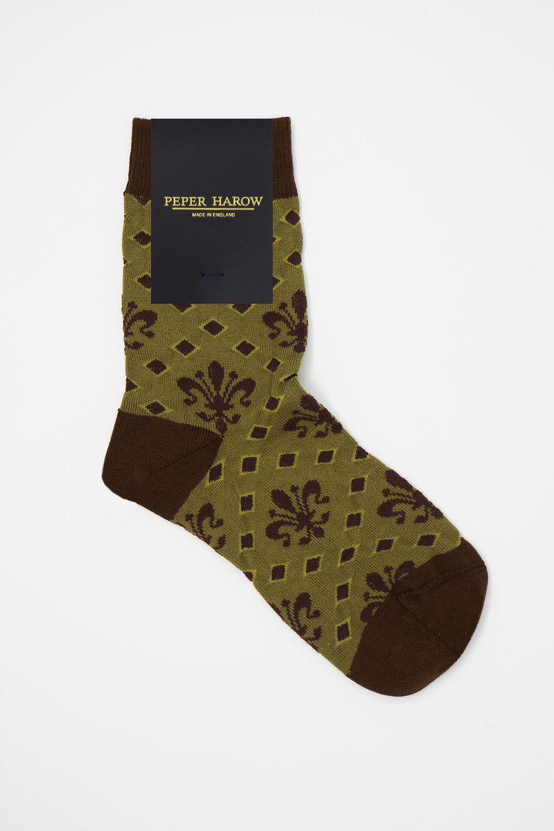 Peper Harow green Fleur De Lis women's luxury socks rider