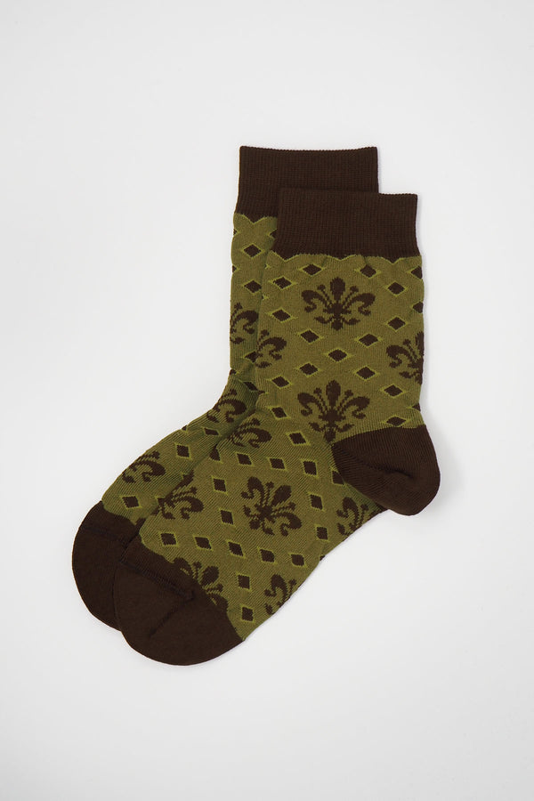 Peper Harow green Fleur De Lis women's luxury socks topshot