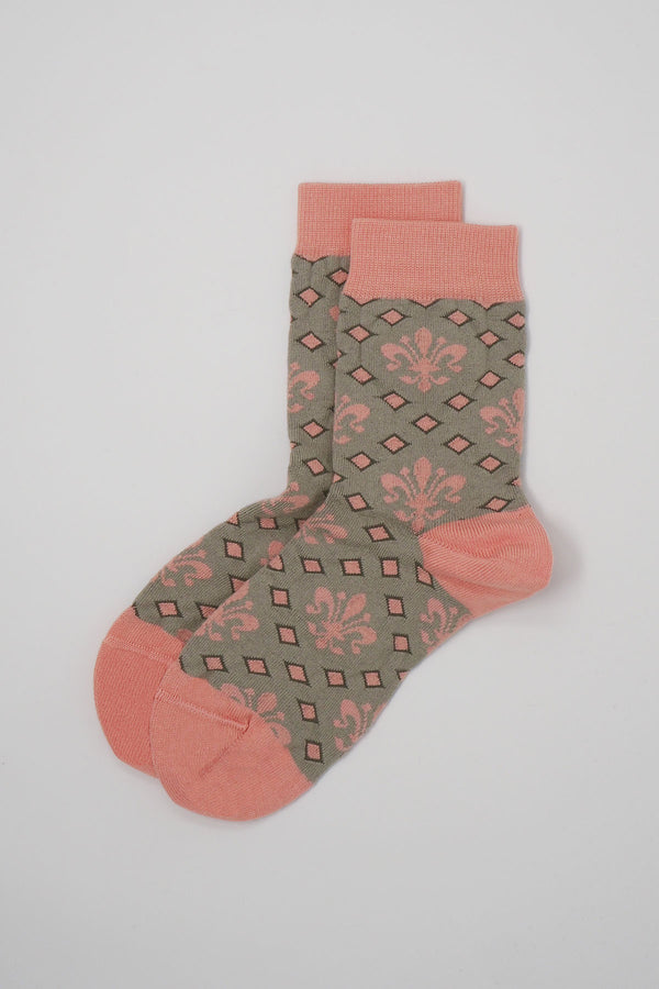 Peper Harow grey Fleur De Lis women's luxury socks topshot