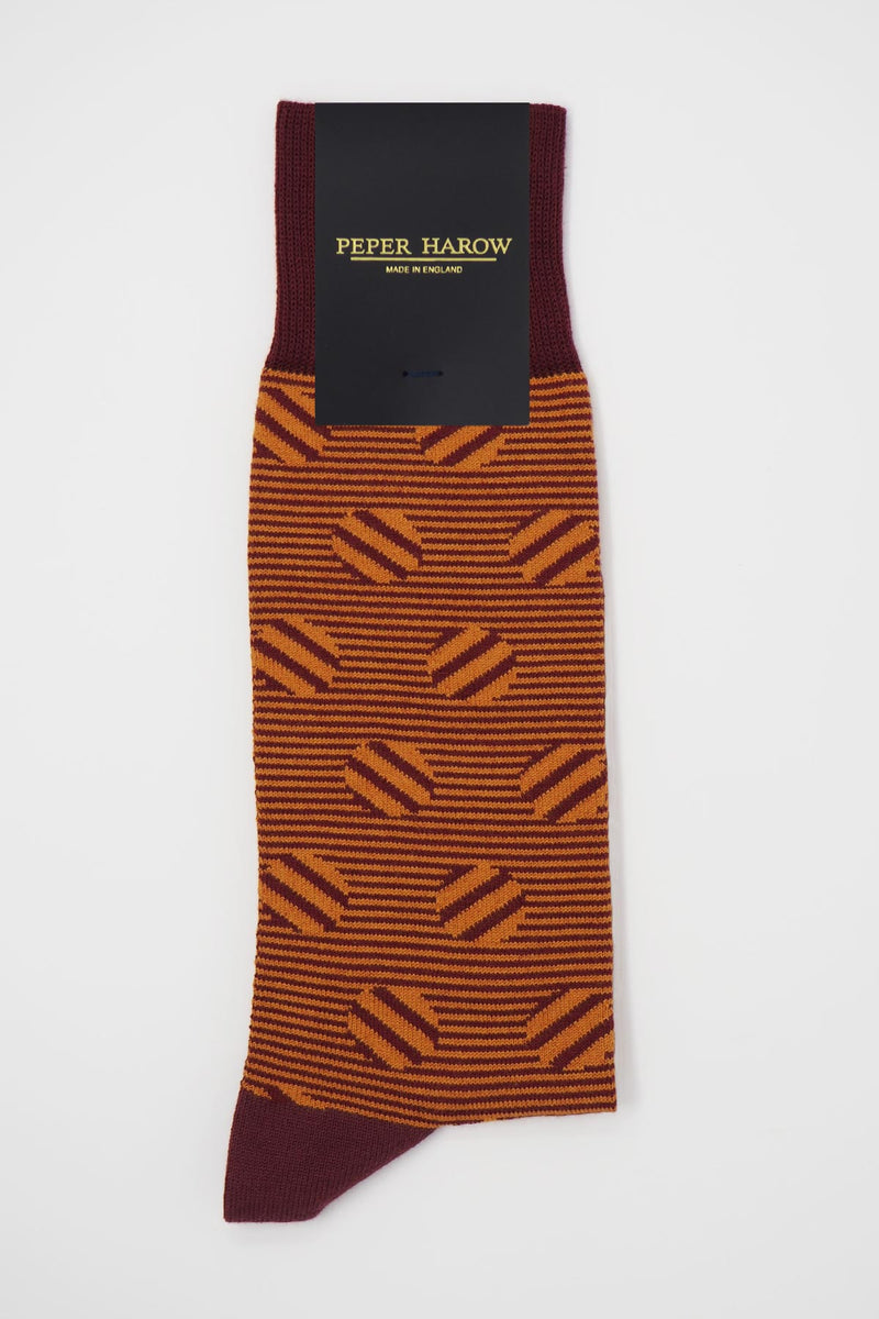 Peper harow garnet polka stripe men's luxury socks