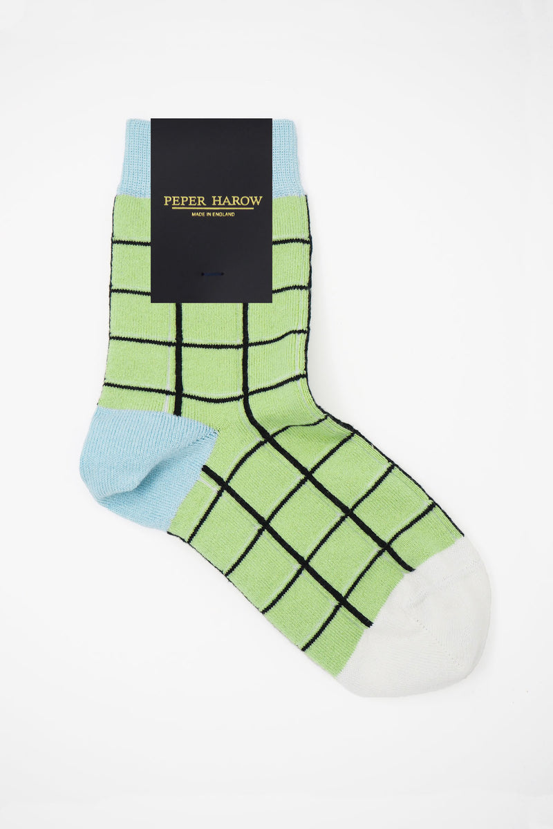 Peper Harow lime Grid women's luxury socks rider