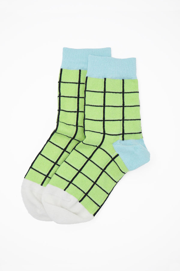 Peper Harow lime Grid women's luxury socks topshot