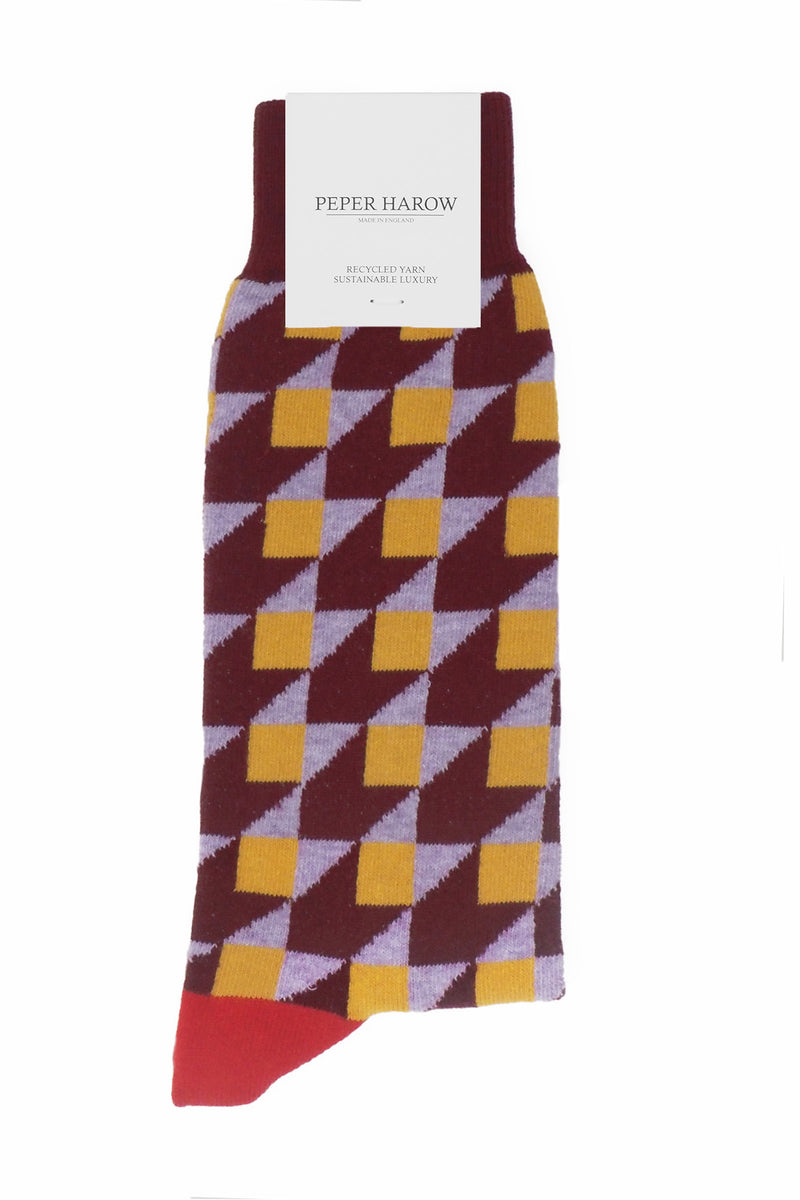 Peper Harow maroon Dimensional men's recycled cotton socks in packaging