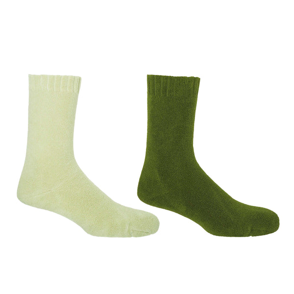 Ribbed Cuff Men's Bed Socks Bundle - Cream & Green