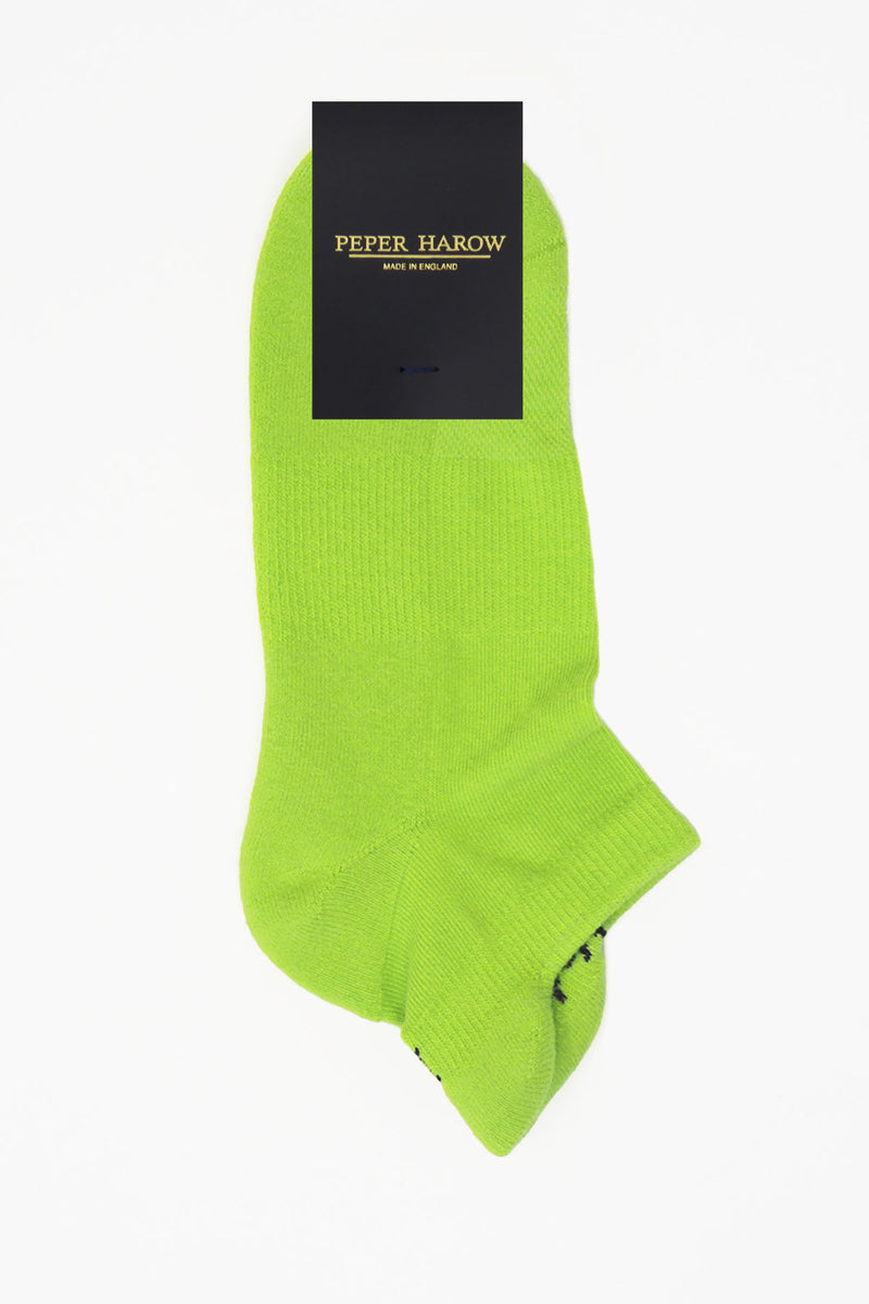 Peper Harow neon green Organic men's luxury trainer sport socks in packaging