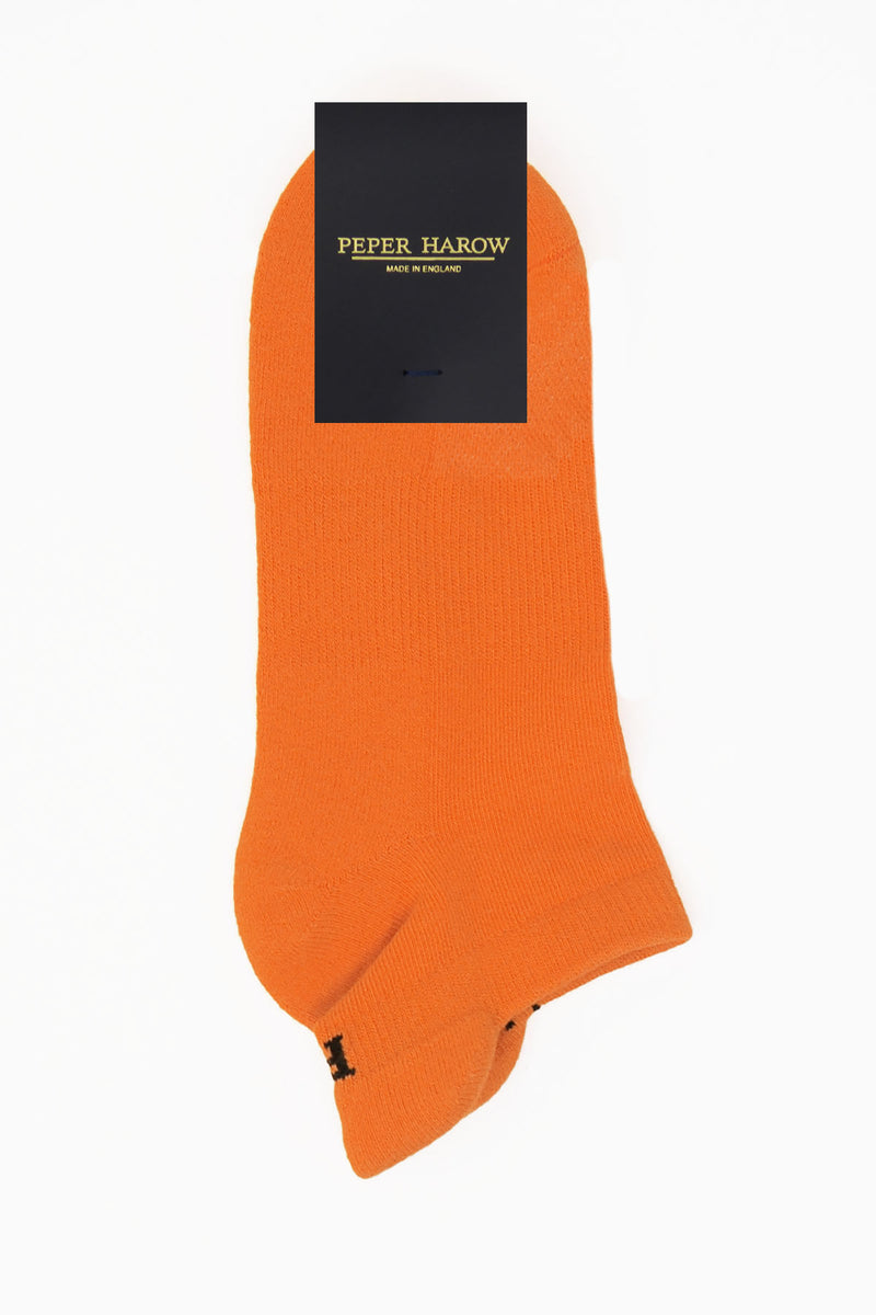 Peper Harow plain orange Organic men's luxury trainer sport socks in packaging