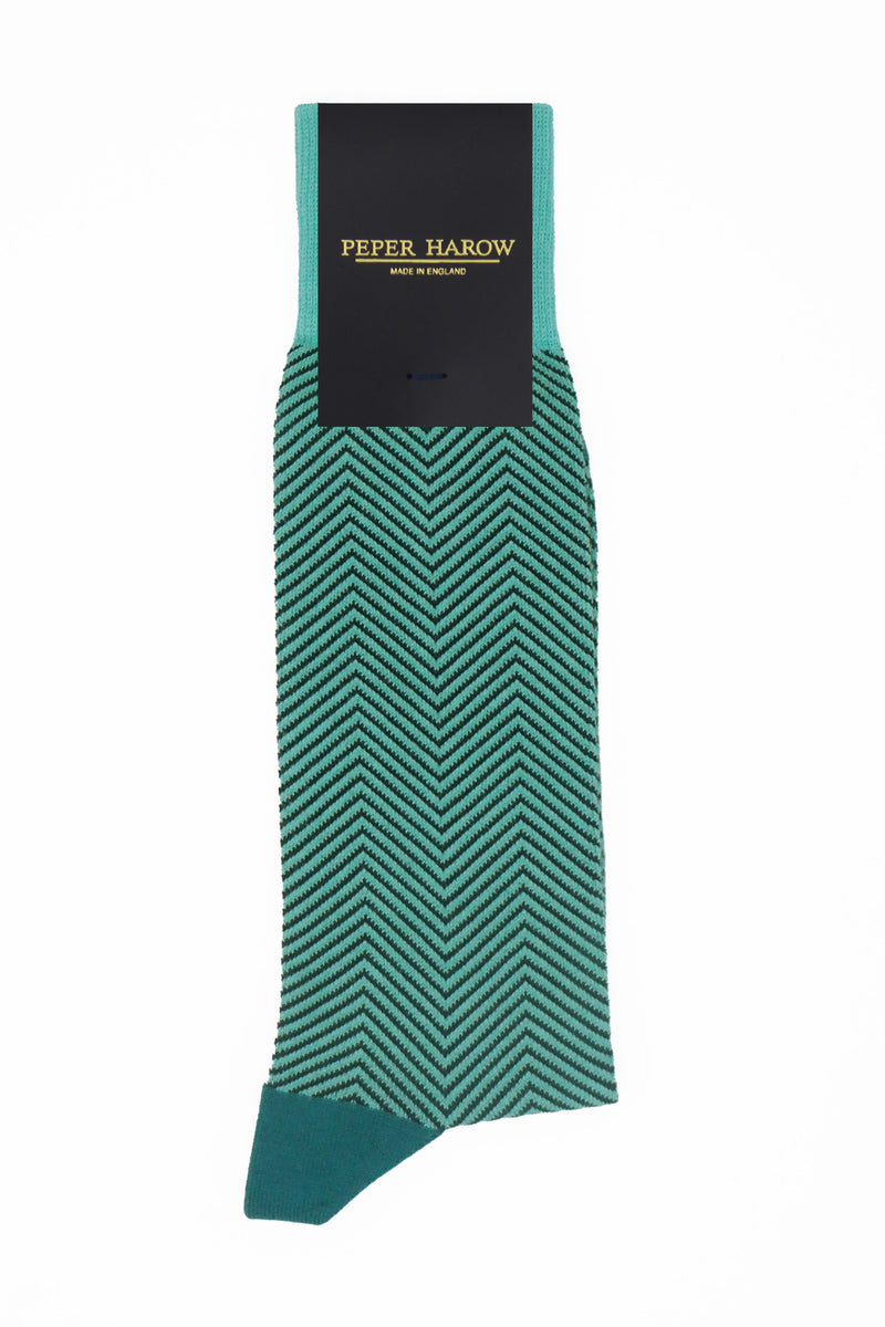 Peper Harow turquoise Lux Taylor men's luxury socks in packaging