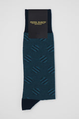 Peper Harow men's navy polka stripe luxury socks in packaging