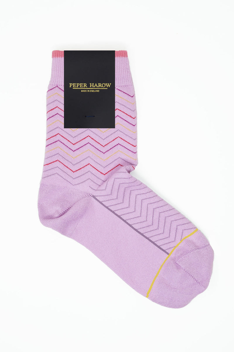 Peper Harow lilac Oblique women's luxury socks in packaging