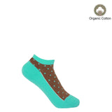 Turquoise and brown "Ocean" women's organic cotton Polka trainer socks by Peper Harow