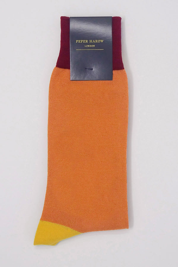 Peper Harow orange Burgess men's Luxury Socks in packaging