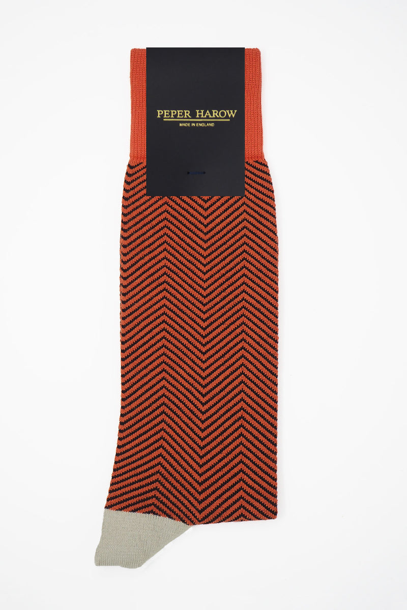 Peper Harow orange Lux Taylor men's luxury socks in packaging