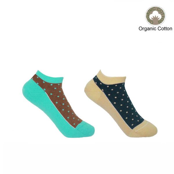 Polka Women's Organic Trainer Socks Bundle - Ocean & Beige