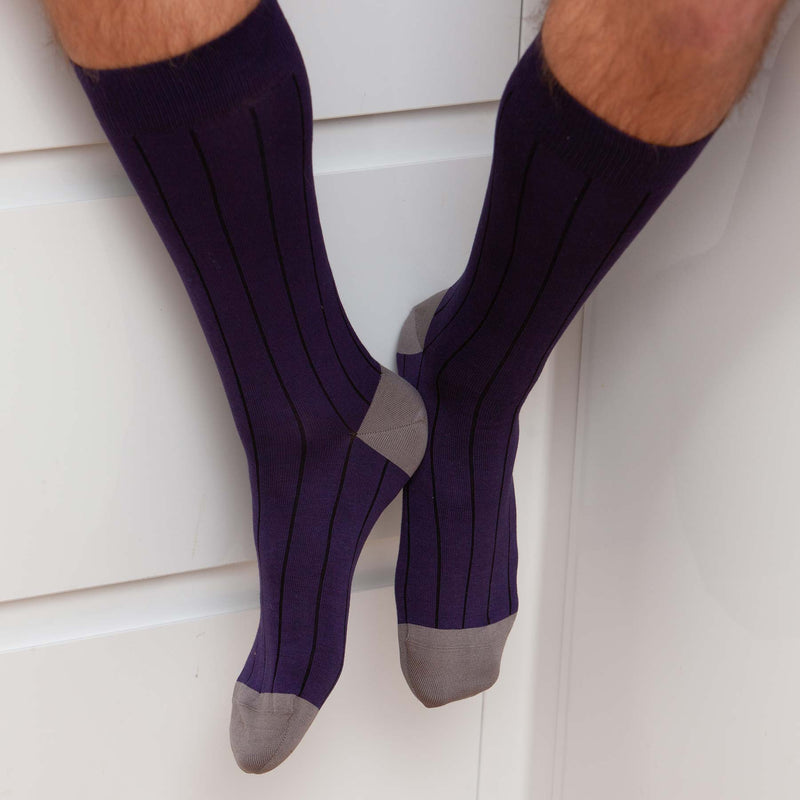 Peper Harow purple Pin Stripe men's luxury socks
