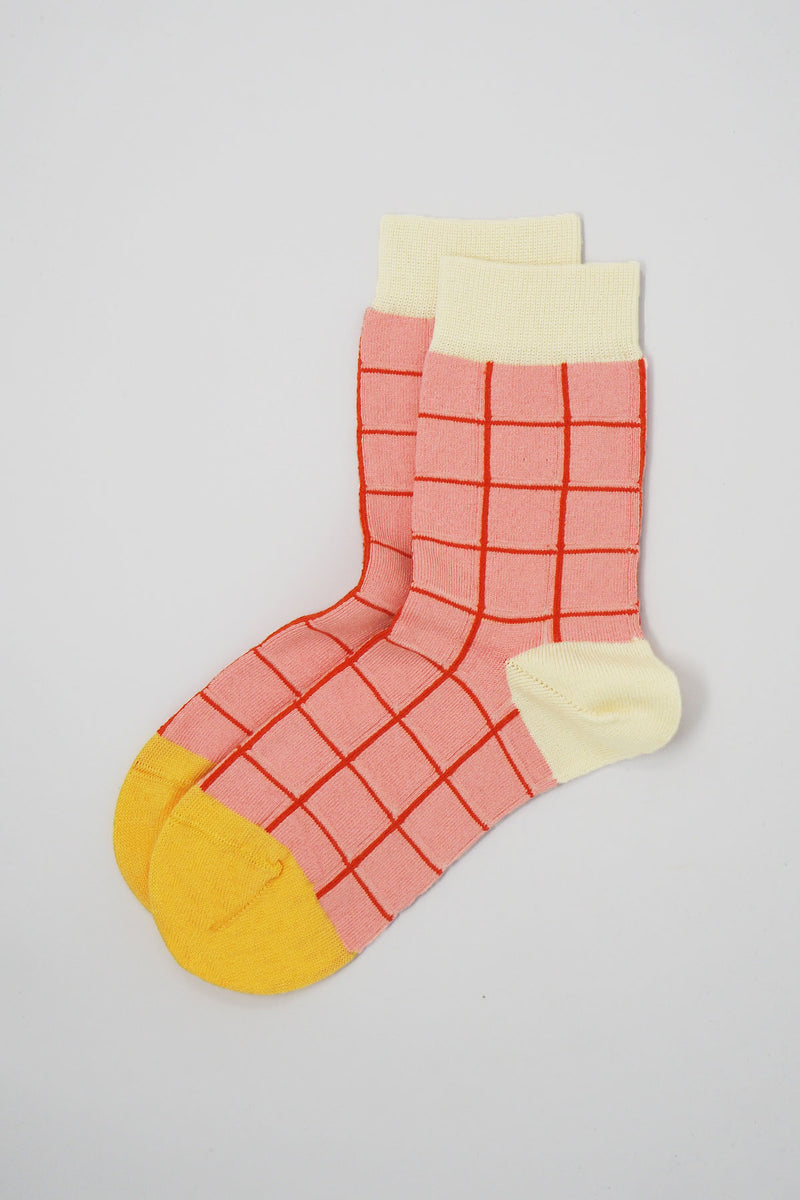 Peper Harow pink Grid women's luxury socks topshot