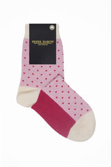 Peper Harow pink Pin Polka women's luxury organic cotton socks in packaging