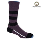 Purple and black Equilibrium men's striped luxury organic cotton socks by Peper Harow