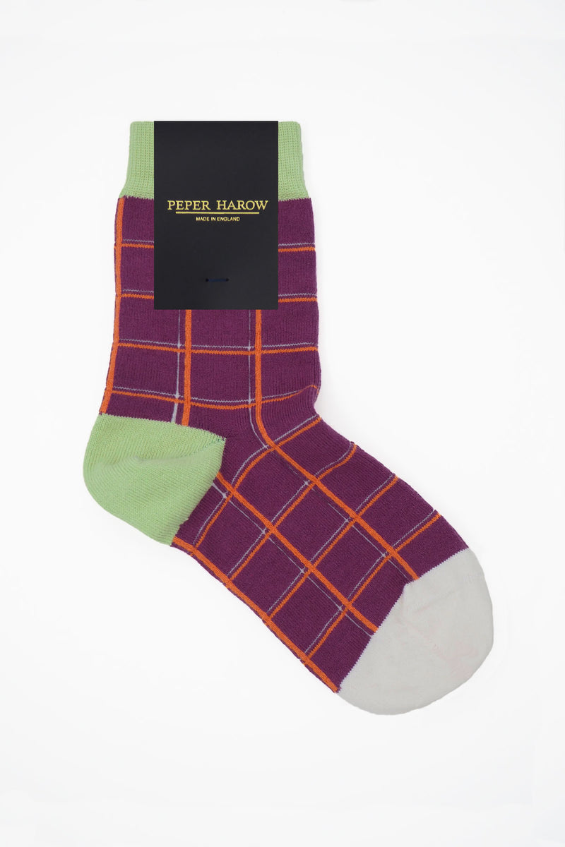 Peper Harow purple Grid women's luxury socks rider