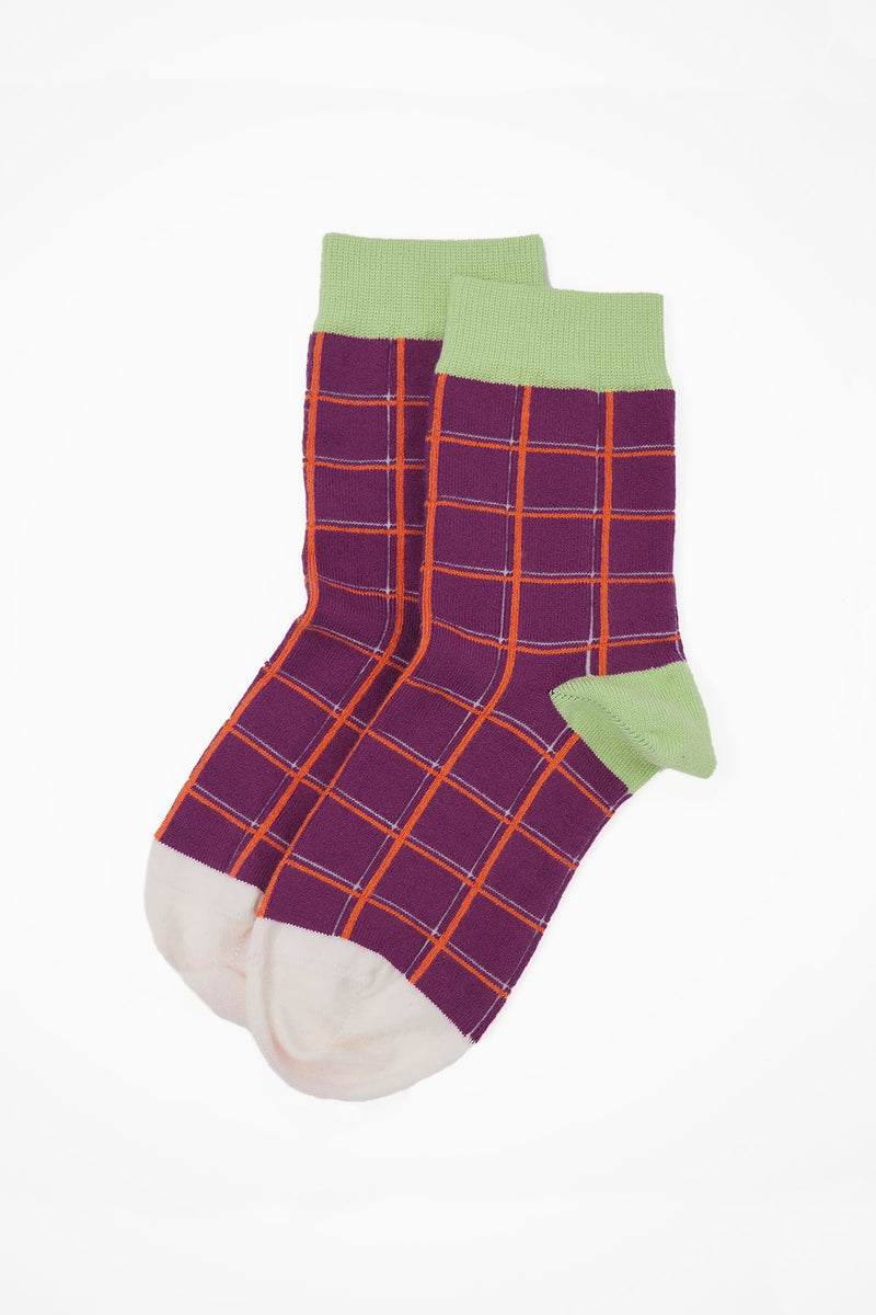 Peper Harow purple Grid women's luxury socks topshot