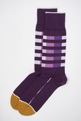 Two Purple Quad Stripe men's luxury socks by Peper Harow side by side