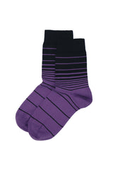 Two pairs of Peper Harow Purple Retro Stripe women's luxury socks