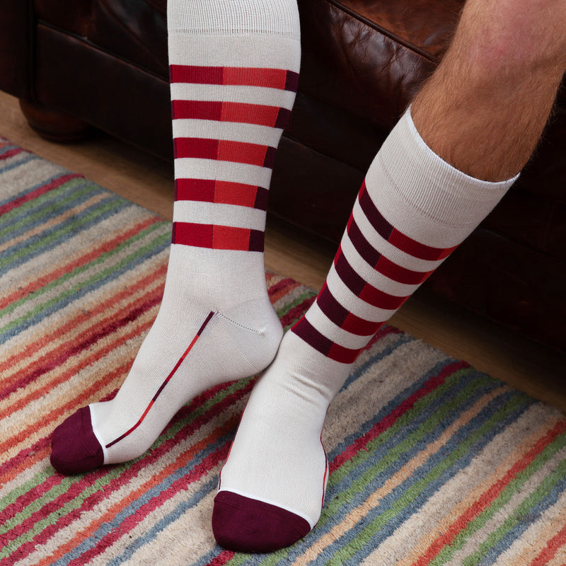 Peper Harow cream Quad Stripe men's luxury socks