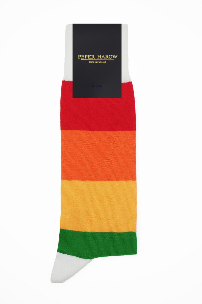 Peper Harow rainbow Block Stripe men's luxury socks in packaging