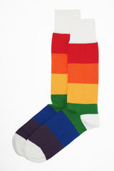 Two pairs of Peper Harow rainbow Block Stripe men's luxury socks.