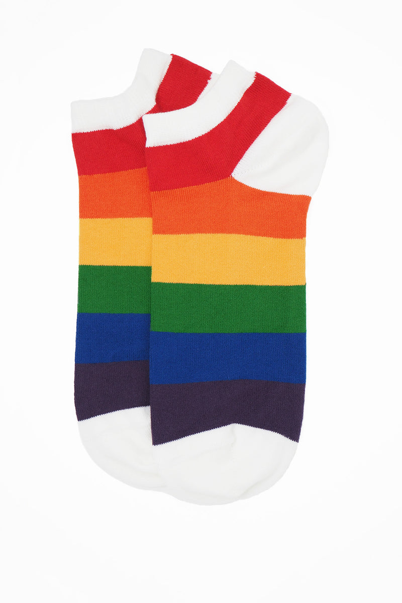 Two pairs of Peper Harow rainbow Block Stripe men's luxury trainer socks
