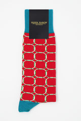 Red Linked luxury patterned socks in Peper Harow packaging