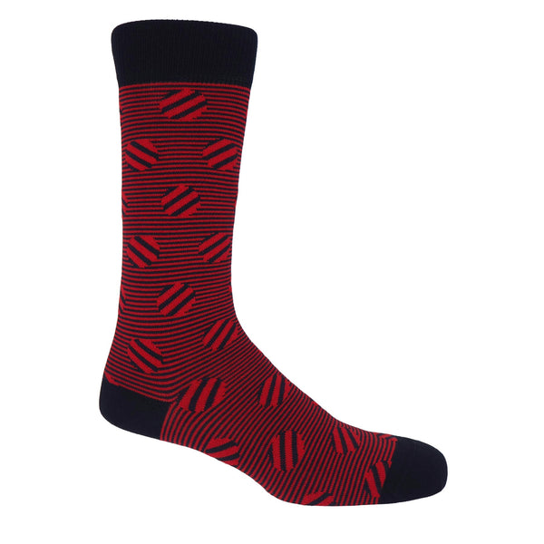 Peper Harow cherry red Polka Stripe men's luxury socks