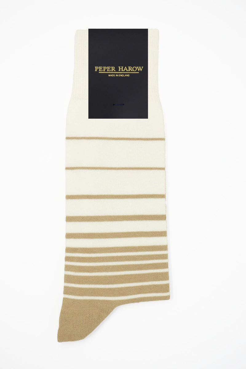 Peper Harow cream Retro Stripe men's luxury socks in packaging