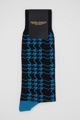 Peper Harow sable black houndstooth men's luxury socks in packaging