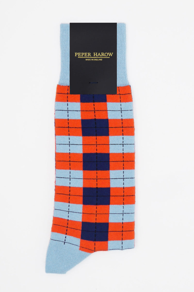 Peper Harow sky Checkmate men's luxury socks in packaging