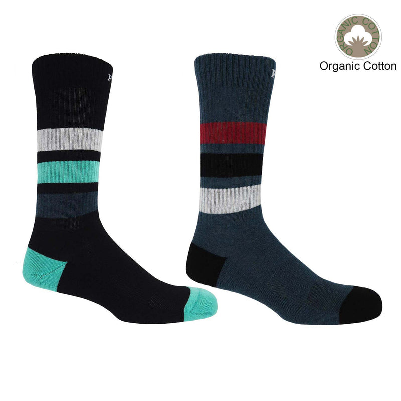 Striped Organic Men's Sport Socks Bundle - Black & Navy