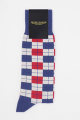 Peper Harow taupe checkmate men's luxury socks in packaging