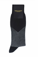 Peper Harow black V-Stripe men's luxury socks in packaging