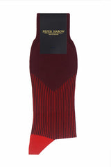 Peper Harow burgundy V-Stripe men's luxury socks in packaging