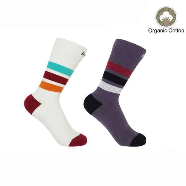 Striped Organic Women's Sport Socks Bundle - White & Mauve