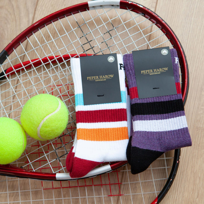 Peper Harow white and mauve Striped Sport Socks