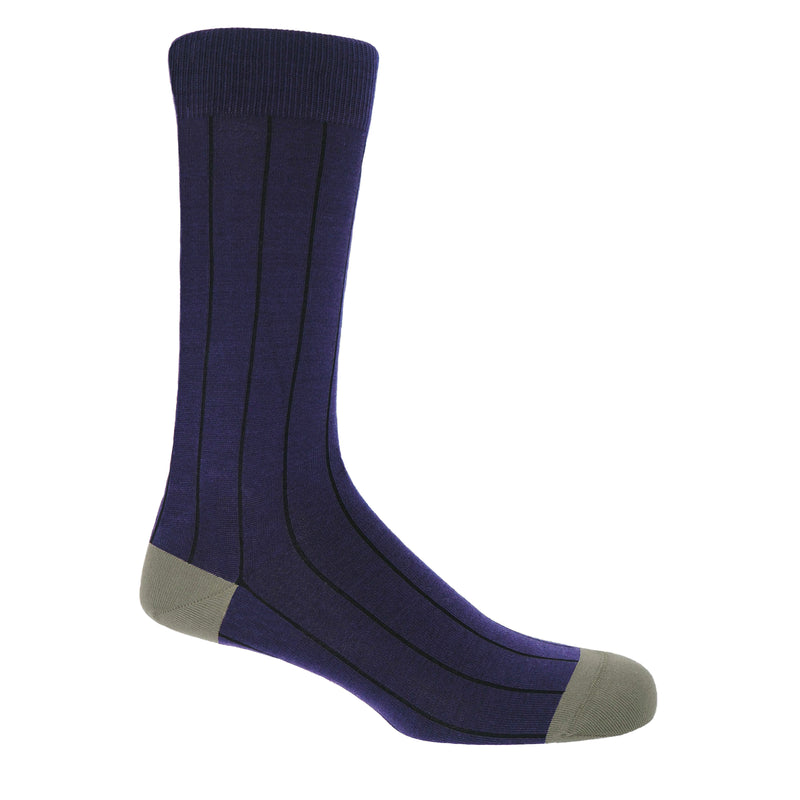 Peper Harow men's purple Pin Stripe luxury Socks with black stripes and grey heel and toe
